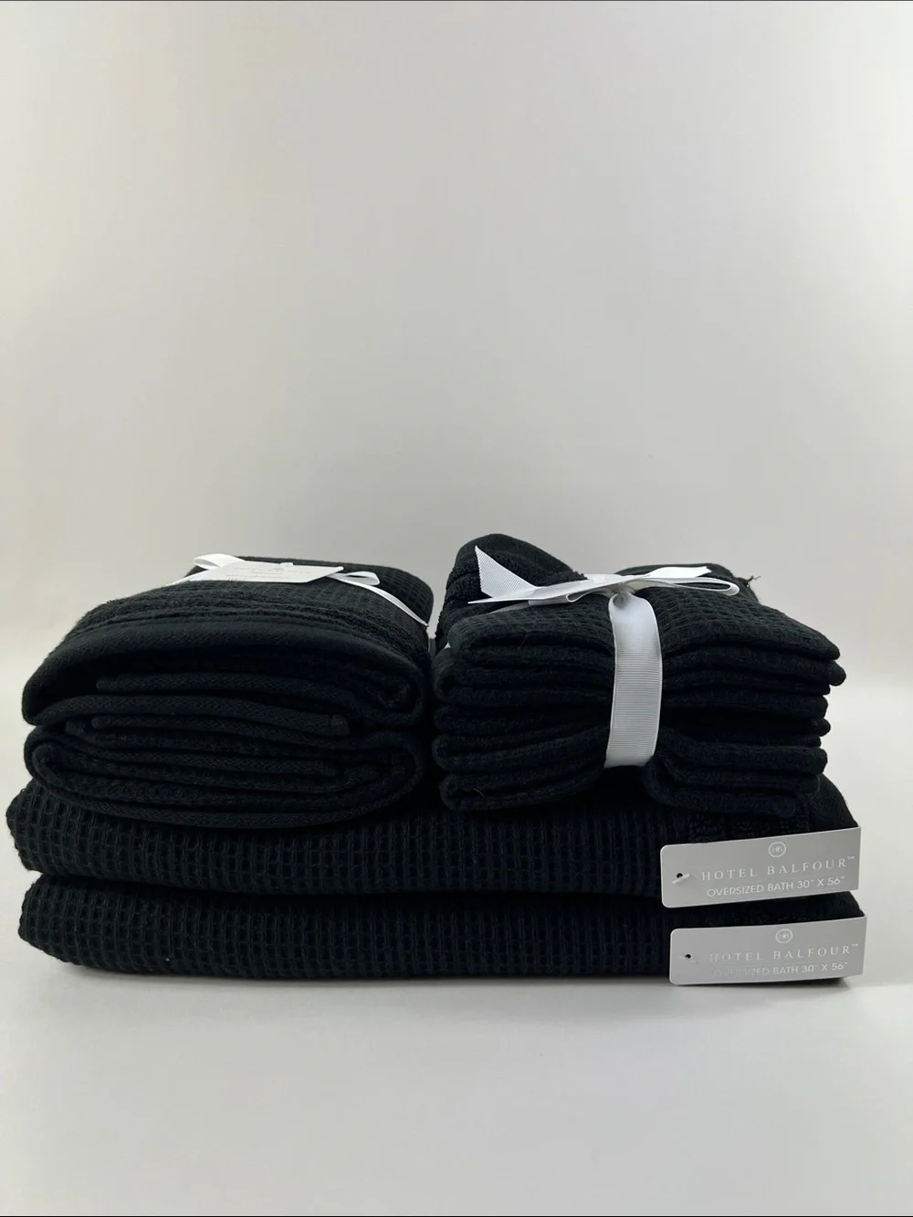 Hotel Balfour Bath Towel Set Black Waffle Texture Quick Dry Cotton Set of 9 NEW